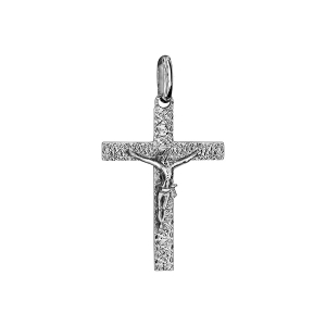 PENDENTIF ARGENT RHODIÉ JESUS SUR CROIX MOYEN MODELE DIAMANTE