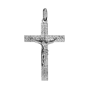 PENDENTIF ARGENT RHODIÉ JESUS SUR CROIX GRAND MODELE DIAMANTE 35MM X 24MM