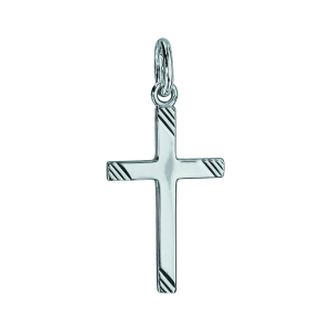 PENDENTIF CROIX ARGENT RHODIÉ STRIE 22MM