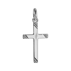PENDENTIF CROIX ARGENT RHODIÉ STRIE 22MM DIM 20 X 12