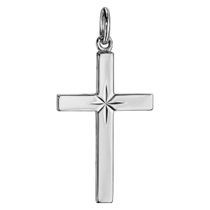 PENDENTIF CROIX ARGENT RHODIÉ GRAND MODELE DIAMANTE ETOILE  27MM