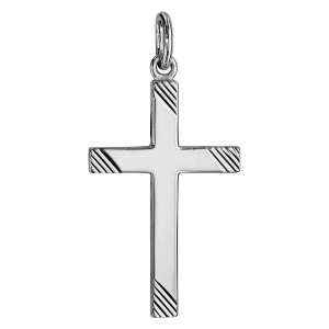 PENDENTIF CROIX ARGENT RHODIÉ GRAND MODELE STRIE 27MM