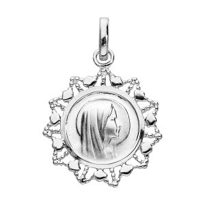 PENDENTIF ARGENT RHODIÉ MEDAILLE VIERGE AVEC CONTOUR DENTELE