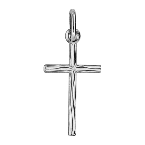 PENDENTIF PETITE CROIX ARGENT RHODIÉ GRAVURE ASPECT BOIS