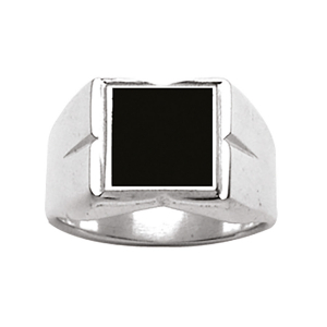 CHEVALIERE CARRÉE + ONYX IMITATION ARGENT