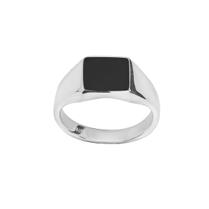 CHEVALIERE CARRÉE ONYX IMITATION ARGENT .