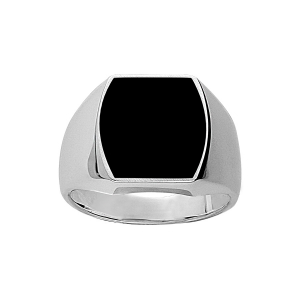 CHEVALIERE TONNEAU 16*14 ARGENT + ONYX IMITATION