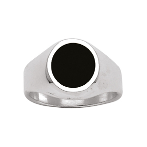 CHEVALIERE OVALE + ONYX IMITATION ARGENT