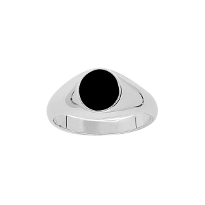 CHEVALIERE OVALE 10*08 ONYX IMITATION ARGENT .