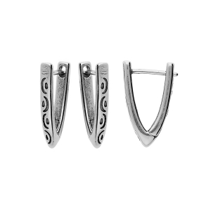 BOUCLES D'OREILLES ACIER PATINÉ  FORME V MOTIFS