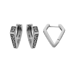 BOUCLES D'OREILLES ACIER PATINÉ FORME V MOTIFS