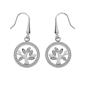 BOUCLES D'OREILLES CROCHET ACIER RONDE ARBRE DE VIE OXYDES BLANCS
