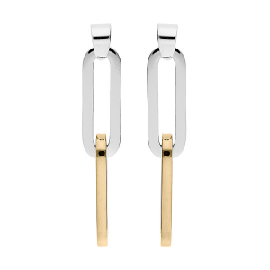 BOUCLES D'OREILLES TIGE ACIER BICOLORE 2 MAILLES RECTANGULAIRES
