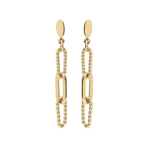 BOUCLES D'OREILLES TIGE ACIER ET PVD DORÉ 3 MAILLES RECTANGULAIRES MODELE FIN