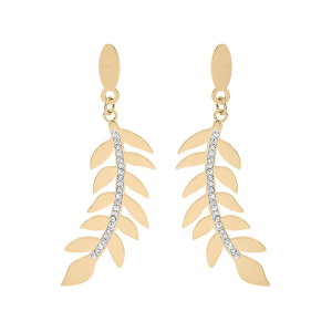 BOUCLES D'OREILLES TIGE ACIER ET PVD FEUILLAGE AVEC CRISTAUX