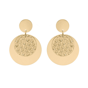 BOUCLES D'OREILLES TIGE ACIER ET PVD DORÉ DOUBLE PASTILLE