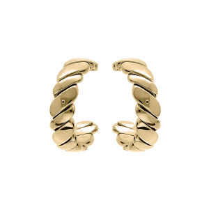 BOUCLES D'OREILLES TIGE ACIER ET PVD DORÉ CRÉOLES STRIEES 20MM