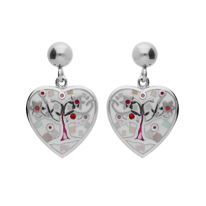 BOUCLES D'OREILLES TIGE ACIER STELLA MIA FORME COEUR ARBRE DE VIE AVEC NACRE