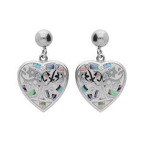 BOUCLES D'OREILLES TIGE ACIER STELLA MIA FORME COEUR ARBRE DE VIE BLEU AVEC NACRE