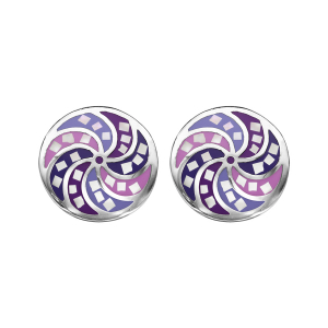 BOUCLES D'OREILLES TIGE ACIER STELLA MIA RONDE ROSACE RÉSINE VIOLET ROSE ET NACRE