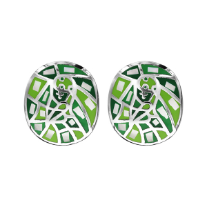 BOUCLES D'OREILLES TIGE ACIER STELLA MIA CARRÉ RÉSINE VERT ET NACRE