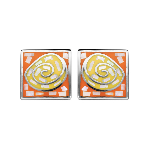 BOUCLES D'OREILLES TIGE ACIER STELLA MIA FORME RECTANGLE RÉSINE ET NACRE