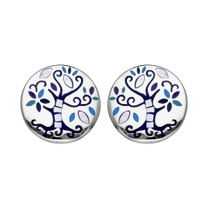 BOUCLES D'OREILLES TIGE STELLA MIA ROND ARBRE DE VIE BLEU ET NACRE