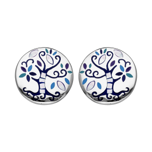 BOUCLES D'OREILLES TIGE STELLA MIA ROND ARBRE DE VIE BLEU ET NACRE