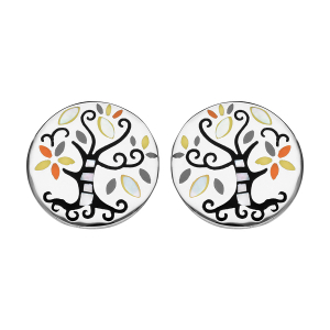 BOUCLES D'OREILLES TIGE STELLA MIA ROND ARBRE DE VIE JAUNE ET NACRE