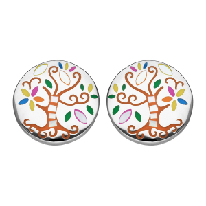 BOUCLES D'OREILLES TIGE STELLA MIA ROND ARBRE DE VIE MULTI COULEUR ET NACRE
