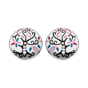 BOUCLES D'OREILLES TIGE STELLA MIA ROND ARBRE DE VIE NOIR ET NACRE