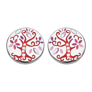 BOUCLES D'OREILLES TIGE STELLA MIA ROND ARBRE DE VIE ROUGE ET NACRE