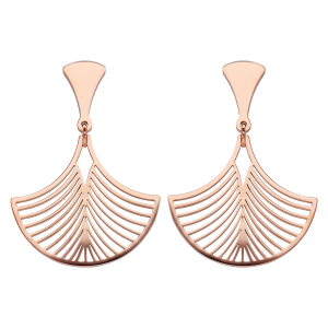 BOUCLES D'OREILLES TIGE ACIER ET PVD ROSE  PLUME DE PAONS