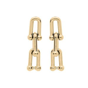 BOUCLES D'OREILLES TIGE ACIER ET PVD DORÉ 3 MAILLONS FER A CHEVAL