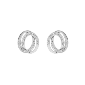 BOUCLES D'OREILLES TIGE ACIER DOUBLE CERCLE ENTRELACÉS OXYDES BLANCS