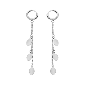 CRÉOLES ACIER 8MM ARTICULÉE CHAINETTE AVEC PAMPILLES 3 FEUILLES LISSES