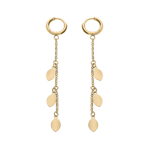 CRÉOLES ACIER ET PVD DORÉ 8MM ARTICULÉE CHAINETTE AVEC PAMPILLES 3 FEUILLES LISSES