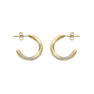 BOUCLES D'OREILLES TIGE ACIER ET PVD DORÉ DEMI CRÉOLES AVEC OXYDES BLANCS