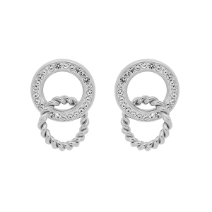 BOUCLES D'OREILLES TIGE ACIER DOUBLE 1 ANNEAU OXYDES BLANCS SERTIS ET 1 TORSADÉ ENTREMÉLÉS
