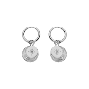CRÉOLES ACIER 12MM ARTICULÉE DOUBLE PAMPILLE 1 ETOILE OXYDE BLANC ET 1 DIAMANTÉE