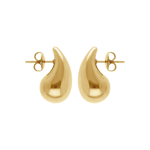 BOUCLES D'OREILLES TIGE ACIER ET PVD DORÉ  PETITE GOUTTE INCURVÉE 18MM X 10MM