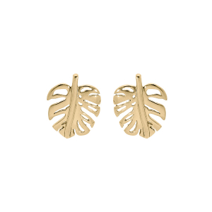 BOUCLES D'OREILLES TIGE ACIER ET PVD DORÉ AVEC PENDENTIF FEUILLAGE