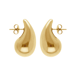 BOUCLES D'OREILLES TIGE ACIER PVD DORÉ GRANDE GOUTTE INCURVÉE (dim 33mm x 18 mm)