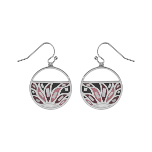 BOUCLES D'OREILLES ACIER CROCHET STELLA MIA ROND RÉSINE ET NACRE BLANCHE ET ROSE