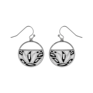 BOUCLES D'OREILLES ACIER STELLA MIA CROCHET RONDE RÉSINE NACRE BLANCHE ET NOIRE