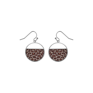 BOUCLES D'OREILLES CROCHET ACIER  RONDE AVEC RÉSINE LEOPARD