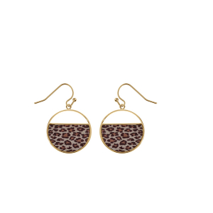 BOUCLES D'OREILLES CROCHET ACIER STELLA MIA T PVD DORÉ RONDE AVEC RÉSINE LEOPARD