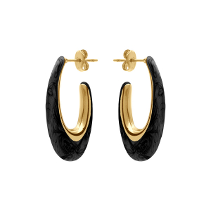 CRÉOLES TIGE ACIER DORÉ JAUNE FORME OVALE NOIR 30MM X17MM
