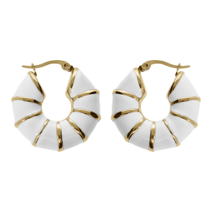 CRÉOLES ACIER DORÉ JAUNE FORME RONDE RÉSINE BLANCHE 26MM