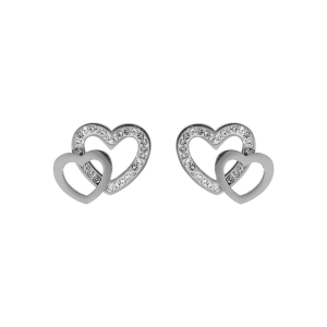 BOUCLES D'OREILLES ACIER DOUBLE COEUR STRASS